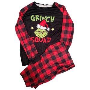 Grinch Squad Plaid Christmas Pajamas Set Red Black Buffalo Check Long Sleeve